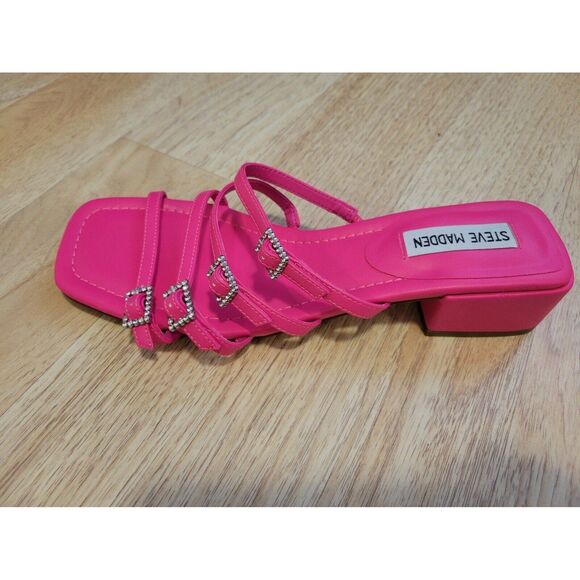 New womens sz 9.5 Steve Madden pink African slide sandals Y2K rhinestone - Picture 3 of 7